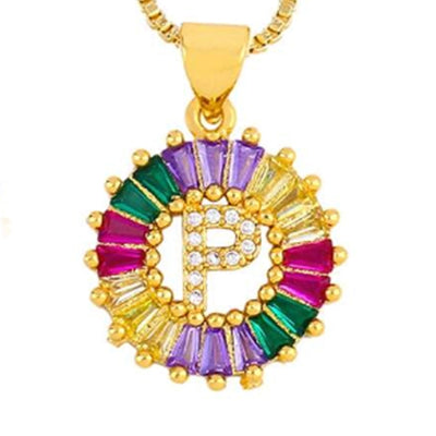 Copper 18K Gold Plated Plating Inlay Letter Zircon Pendant Necklace