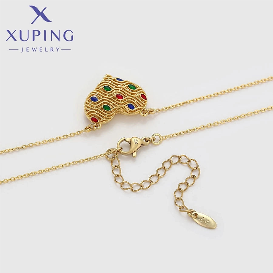 Copper 18K Gold Plated Inlay Heart Shape Artificial Gemstones Necklace