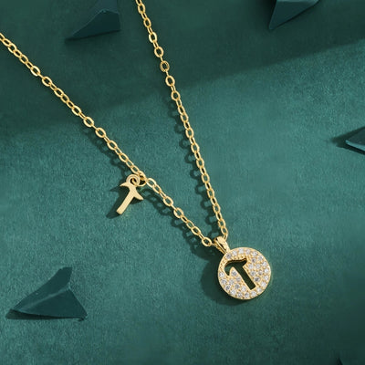 Copper 18K Gold Plated Inlay Letter Zircon Pendant Necklace