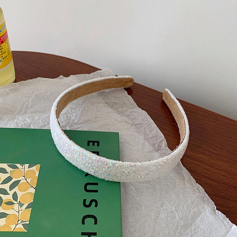 elegant streetwear solid color sequin cloth hair band