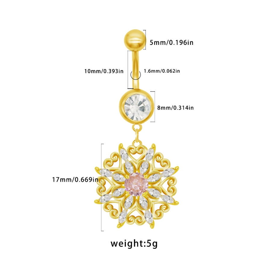1 Piece Belly Rings Cute Sweet Star Heart Shape 316 Stainless Steel  Alloy Copper Inlay Rhinestones Zircon Gold Plated