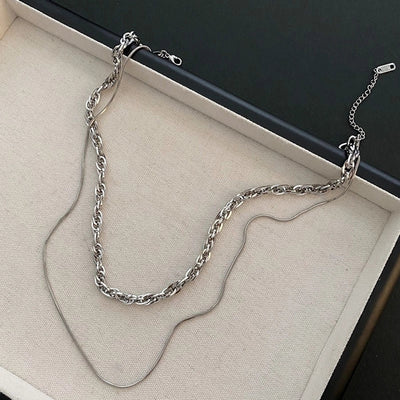 Jewelry Hip-Hop Simple Style Asymmetrical Titanium Steel Titanium Steel Silver Plated Asymmetrical Necklace