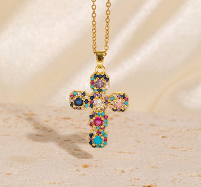 Copper Plating Cross Zircon Pendant Necklace