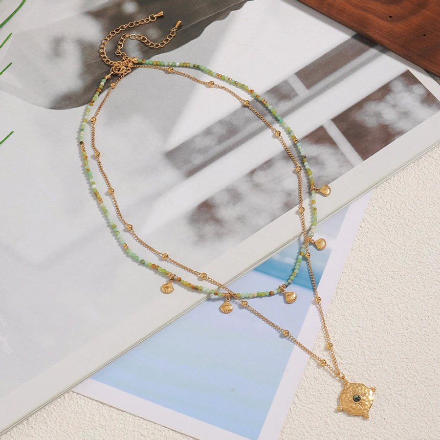 Vacation Beach Irregular 304 Stainless Steel natural stone Beaded Chain Pendant Necklace In Bulk