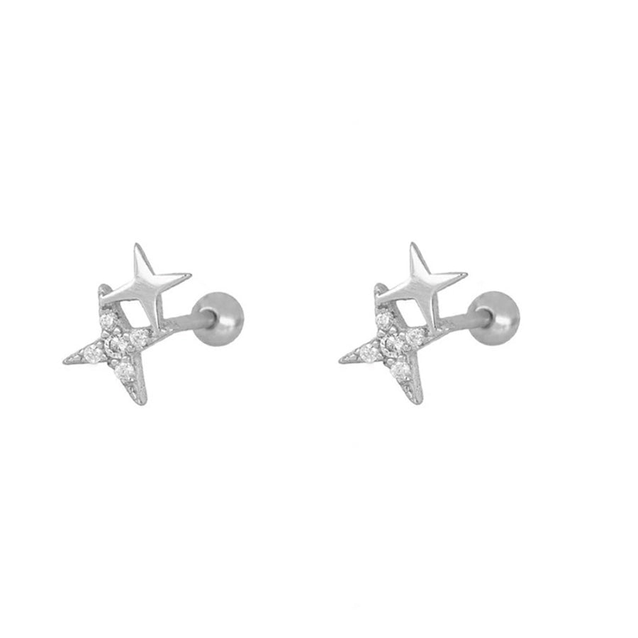 1 Pair Simple Style Star Copper Zircon 24K Gold Plated Ear Studs