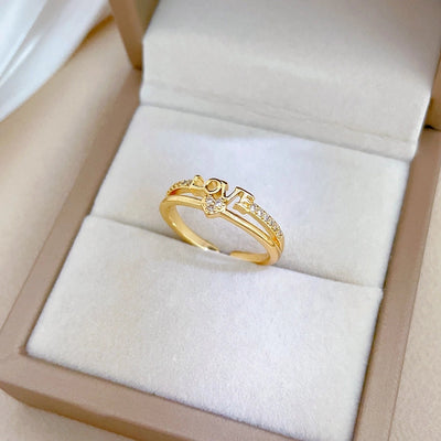 Titanium Steel Brass Gold Plated Inlay Letter Zircon Brass Rings