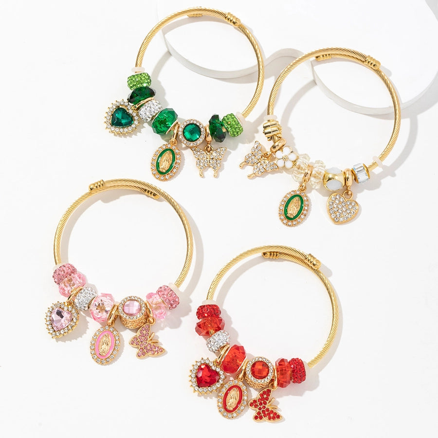 Modern Style Simple Style Geometric Heart Shape 304 Stainless Steel Alloy Artificial Crystal Bangle In Bulk