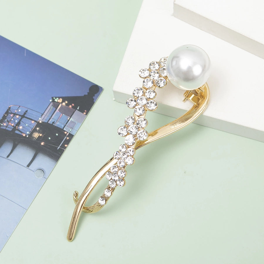 fashion solid color metal plating inlay rhinestones pearl hair clip 1 piece