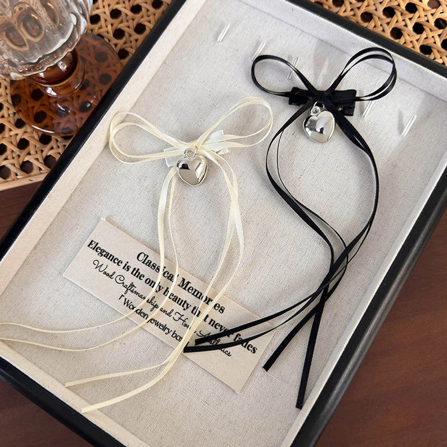 Women's Princess Cute Sweet Heart Shape Bow Knot Cloth Hair Clip