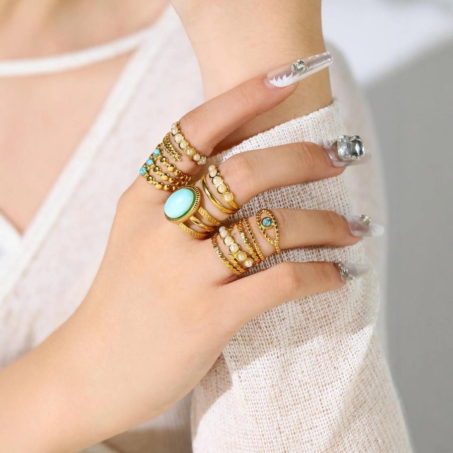 Jewelry Elegant Retro U Shape Oval 304 Stainless Steel Open Rings