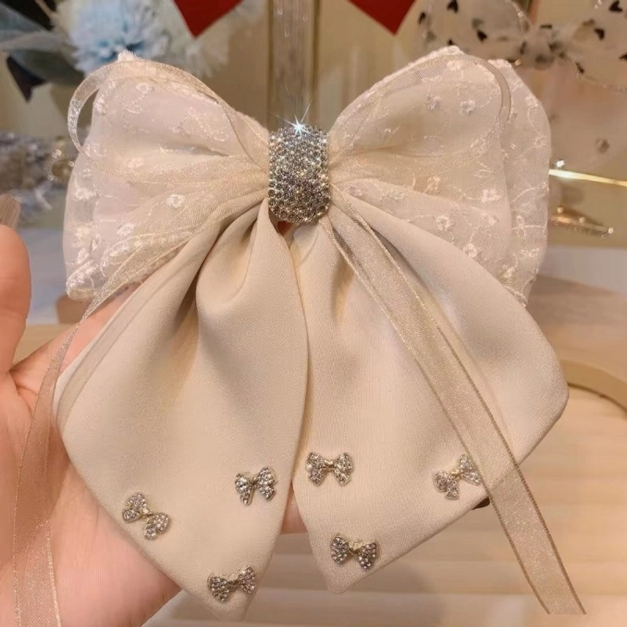 Women's Simple Style Classic Style Bow Knot satin Gauze Inlay Rhinestones hair buckle