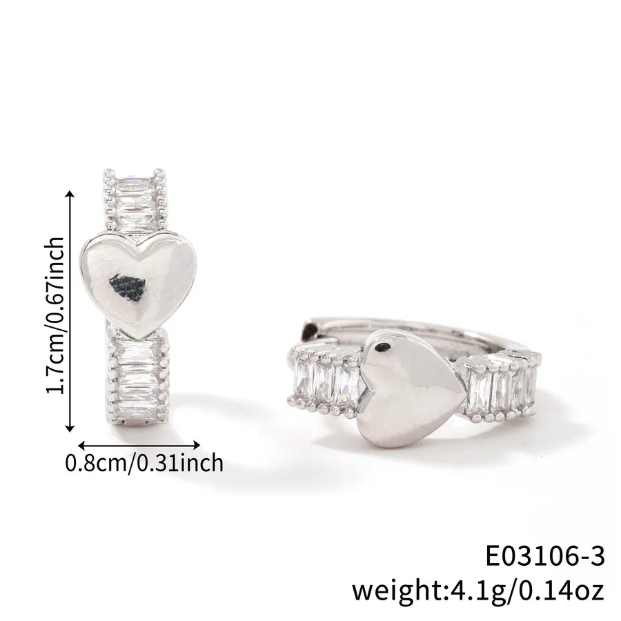 1 Pair Shiny Heart Shape Plating Copper Zircon K Gold Plated Rhodium Plated Earrings