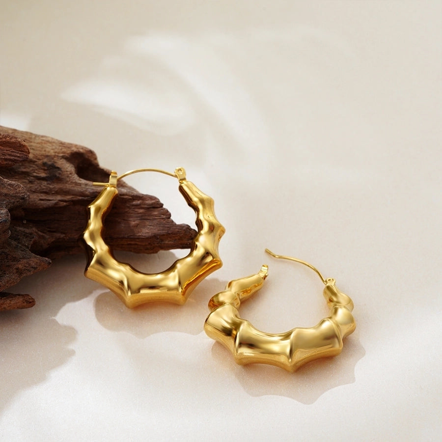 1 Pair Classical Bamboo Joint 304 Stainless Steel Hoop Earrings