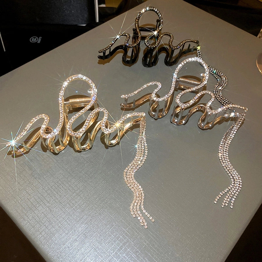 elegant geometric copper tassel rhinestones hair claws 1 piece