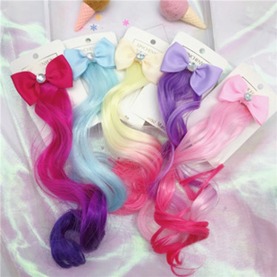 Rainbow Wig Glitter Gradient Hairpin Haircord Hairband Children's Wig Bow Wig Hairpin