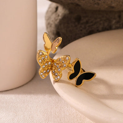 Jewelry IG Style Simple Style Butterfly 304 Stainless Steel Zircon 18K Gold Plated Inlay Open Rings