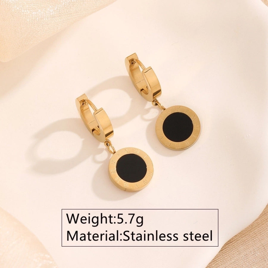 Jewelry Roman Style Streetwear Commute Geometric Round Roman Numeral 304 Stainless Steel Acrylic 18K Gold Plated Plating Jewelry Set