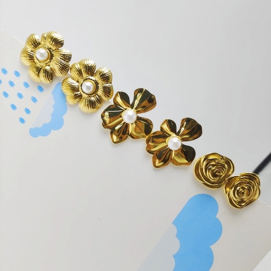 1 Pair Elegant Commute Flower 304 Stainless Steel Ear Studs