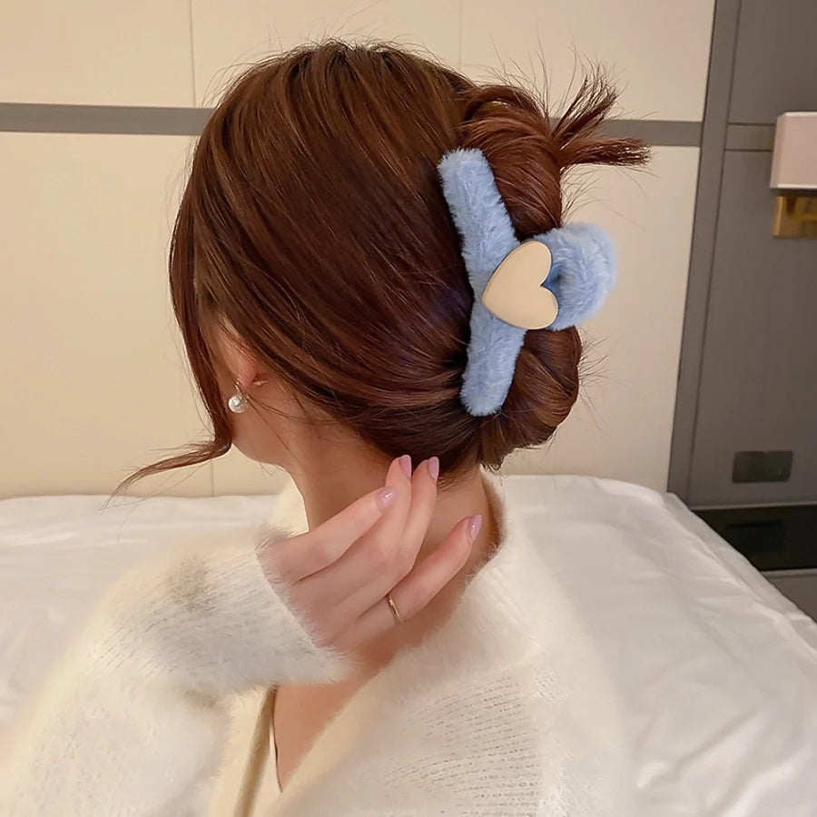 cute simple style solid color cloth hair claws