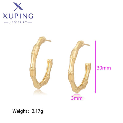 1 Pair XUPING Simple Style C Shape Copper 18K Gold Plated Ear Studs