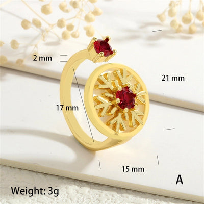 Copper Inlay Snowflake Zircon Open Rings