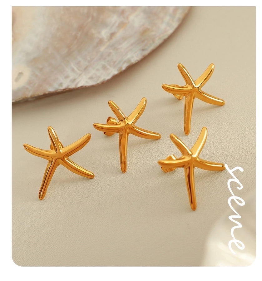 1 Pair IG Style Modern Style Classic Style Starfish Shell Polishing Plating 304 Stainless Steel 18K Gold Plated Ear Studs
