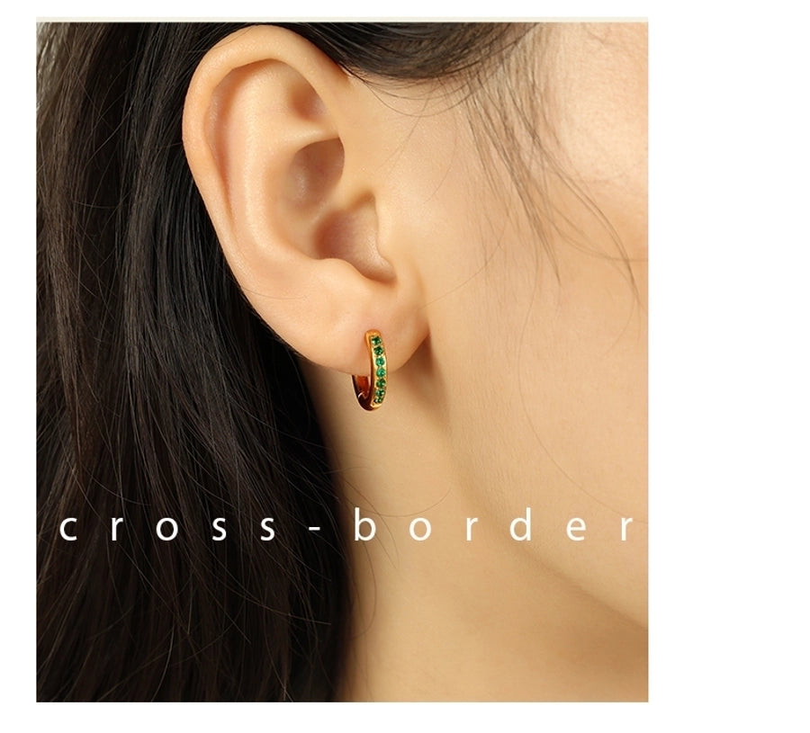 1 Pair IG Style Elegant French Style Round Polishing Plating Inlay 304 Stainless Steel Rhinestones 18K Gold Plated Earrings