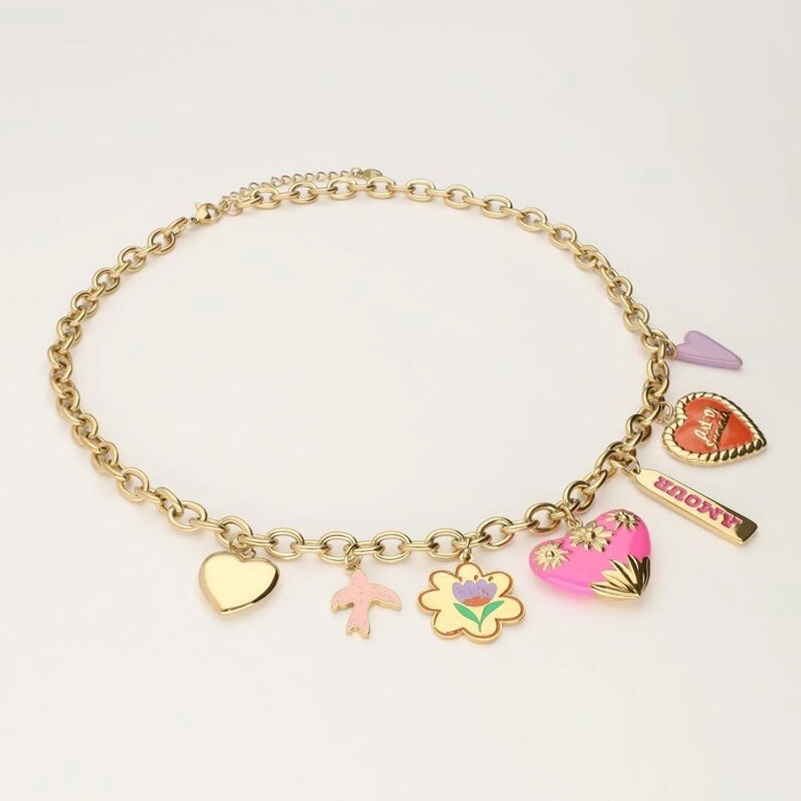 Copper Gold Plated Enamel Heart Shape Pendant Necklace