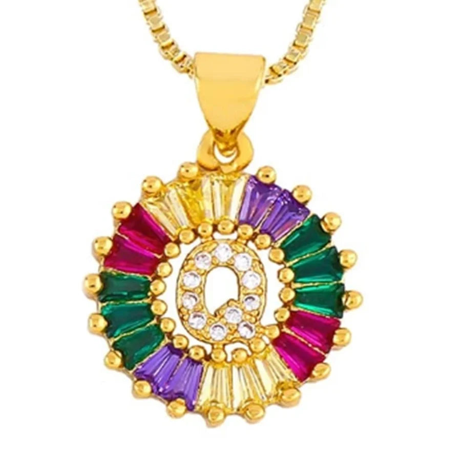 Copper 18K Gold Plated Plating Inlay Letter Zircon Pendant Necklace