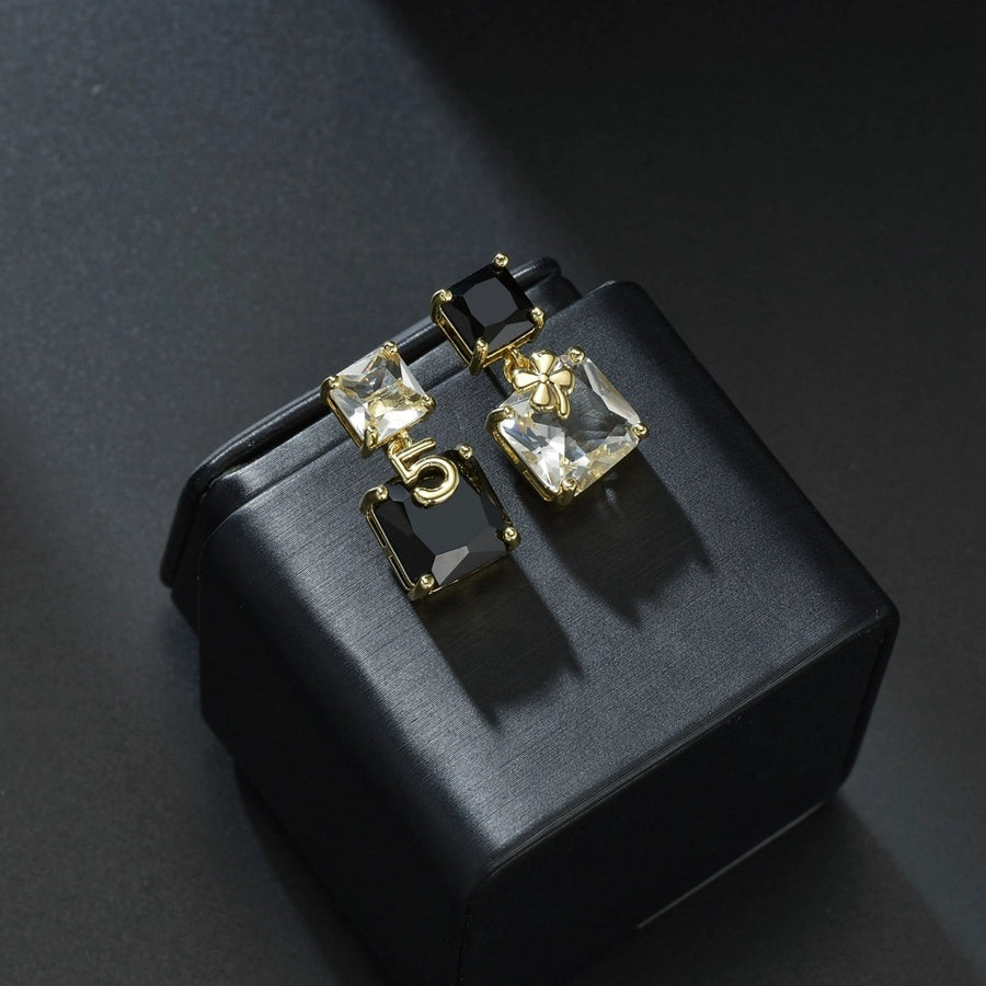 light luxury earrings letters cold style asymmetric square crystal earrings elegant  earrings for women high sense