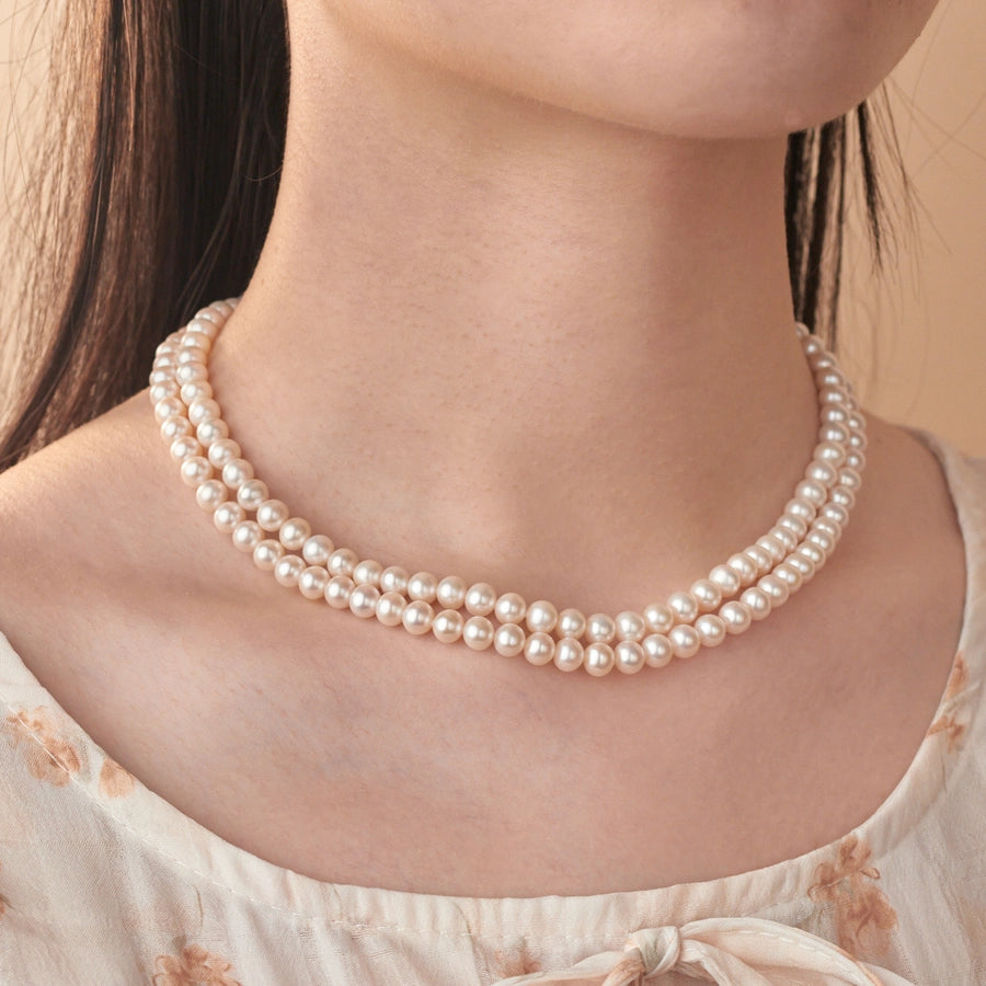 925 Sterling Silver Beaded Chain Beaded Metal Button Round Freshwater Pearl Necklace