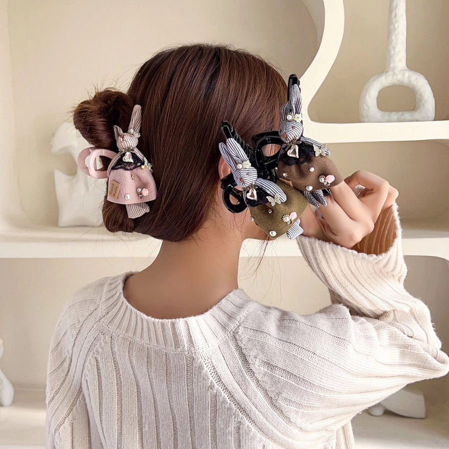princess cute rabbit plastic cloth inlay rhinestones hair claws
