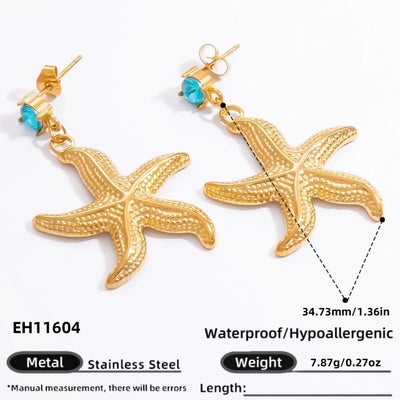 1 Pair Beach Starfish 304 Stainless Steel Drop Earrings
