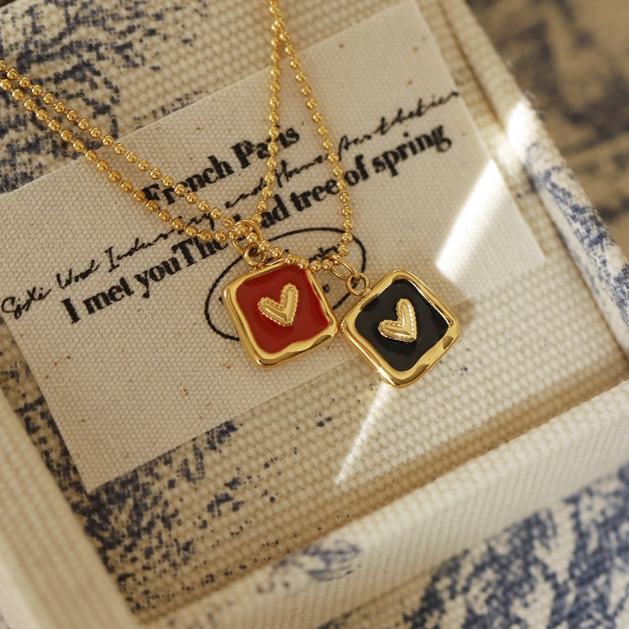 Jewelry IG Style Square Heart Shape 304 Stainless Steel 18K Gold Plated Enamel Pendant Necklace