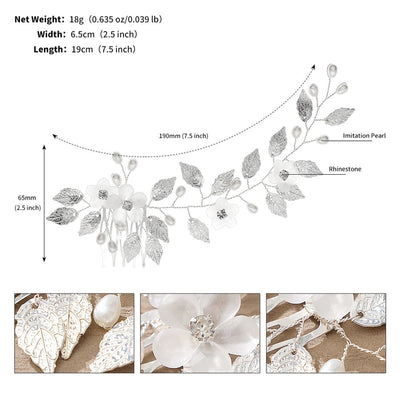 retro leaf flower alloy copper pearl inlay rhinestones insert comb