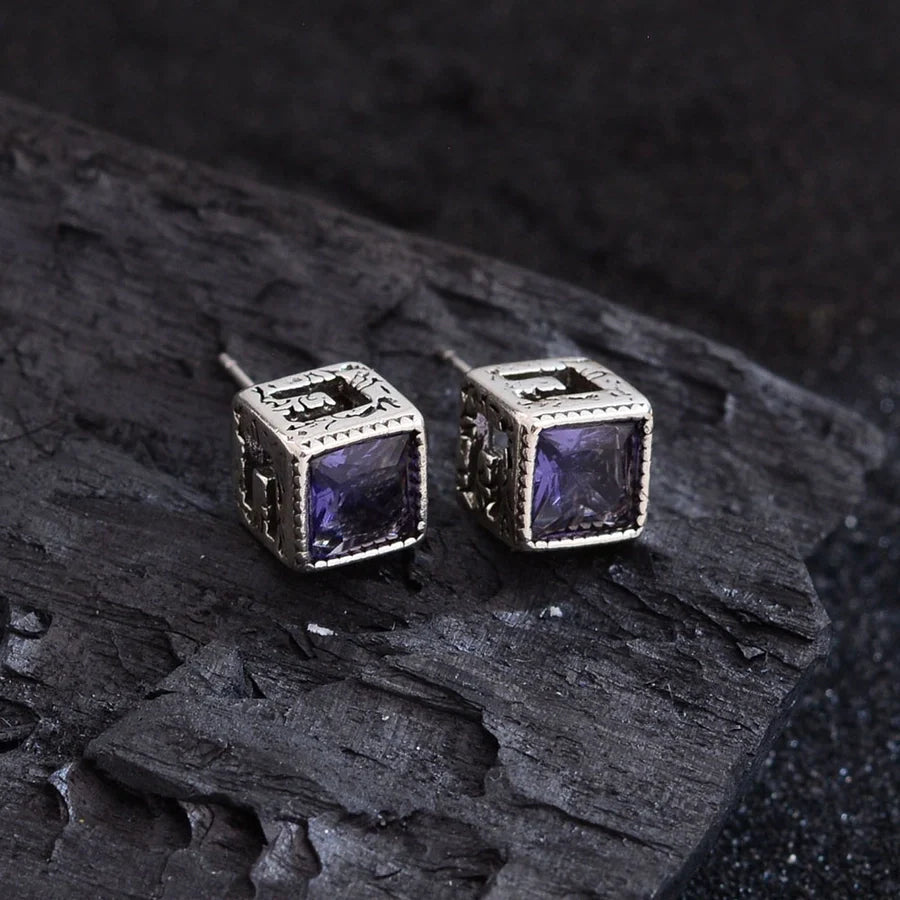1 Pair Hip-Hop Vintage Style Square Inlay Copper Zircon Ear Studs