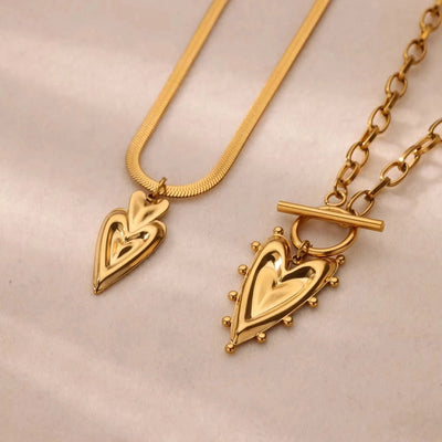 Jewelry Vintage Style Heart Shape 304 Stainless Steel Copper 18K Gold Plated Pendant Necklace