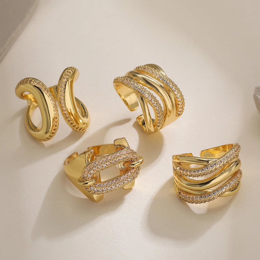 Copper Plating Inlay Geometric Zircon Open Rings