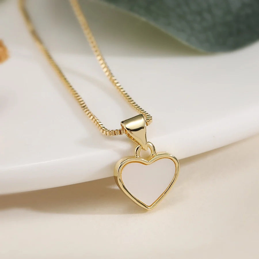 Copper cable chain Inlay Geometric Shell Zircon Pendant Necklace