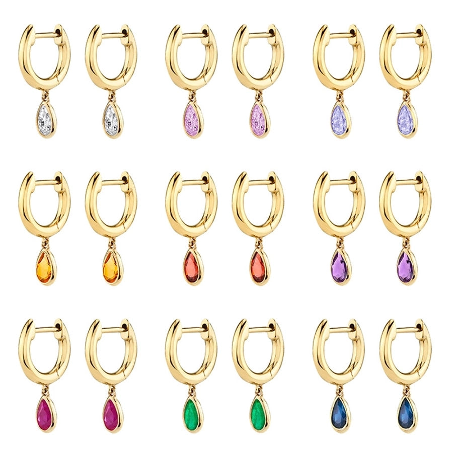 1 Pair IG Style Water Droplets Inlay Copper Zircon Gold Plated Drop Earrings