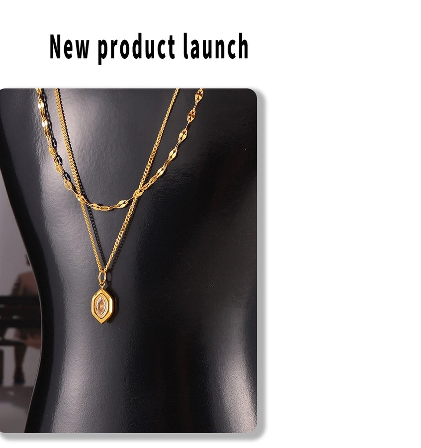 Jewelry Simple Style Korean Style Hexagon 304 Stainless Steel 18K Gold Plated Plating Pendant Necklace Necklace
