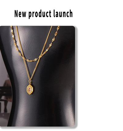 Jewelry Simple Style Korean Style Hexagon 304 Stainless Steel 18K Gold Plated Plating Pendant Necklace Necklace