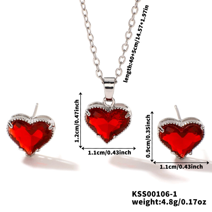 Copper Rhodium Plated Inlay Heart Shape Glass Jewelry Set
