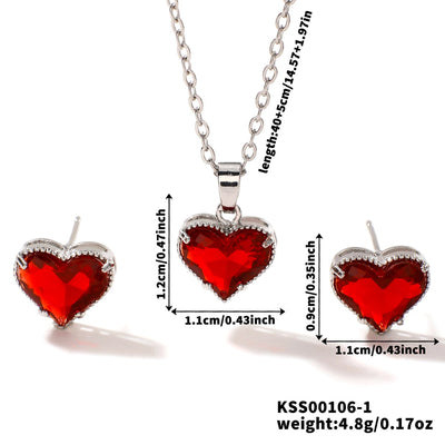 Copper Rhodium Plated Inlay Heart Shape Glass Jewelry Set