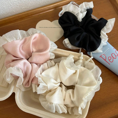 Korean Style Elegant Satin Mesh Lace Fabric Colon Hair Ring Girls' Cream Hair Hair Rope Women's Hair Rope