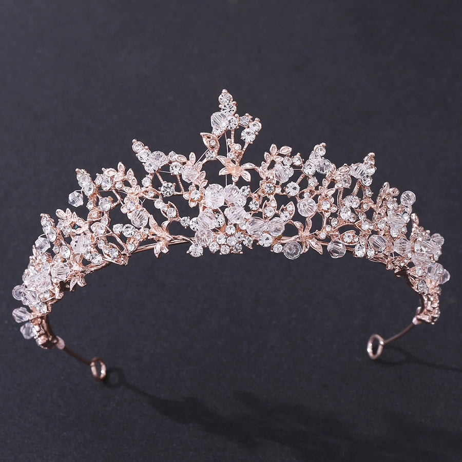 fashion leaf flower alloy hollow out inlay crystal rhinestones crown 1 piece