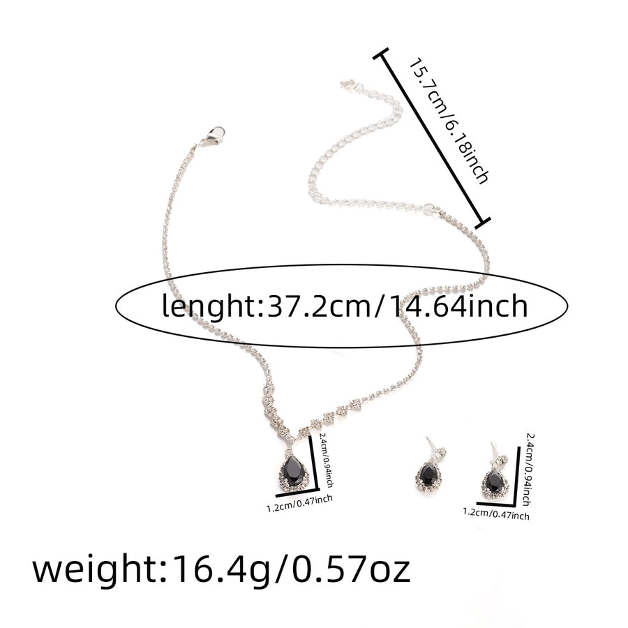 Jewelry Lady Streetwear Water Droplets Copper Earrings Necklace Jewelry Set