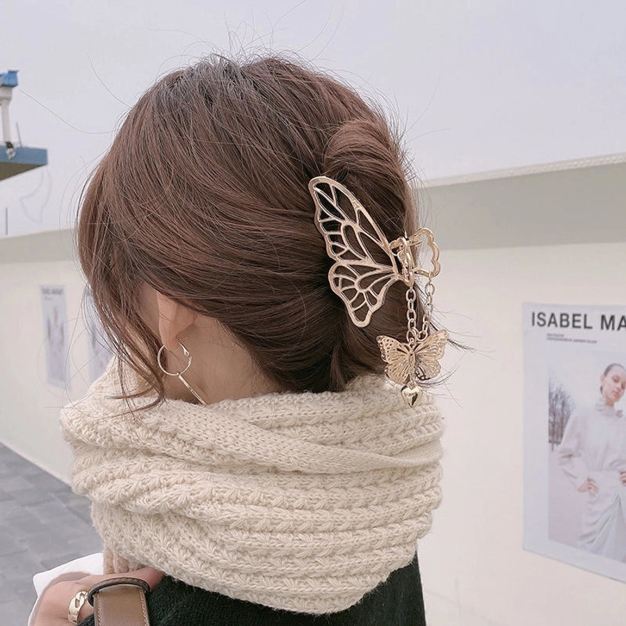 simple style solid color alloy resin hollow out hair claws