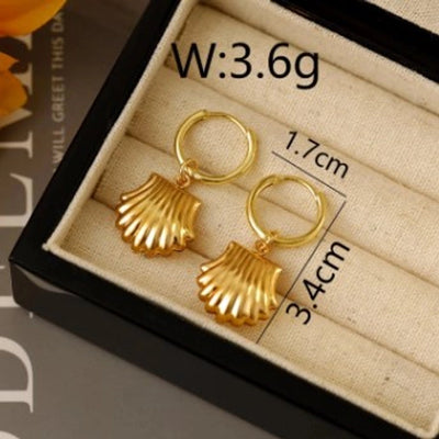 1 Pair Marine Style Scallop Starfish Dolphin Polishing Epoxy 304 Stainless Steel 18K Gold Plated Hoop Earrings Drop Earrings