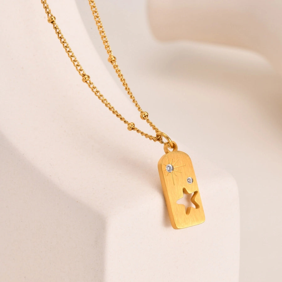 Jewelry IG Style Simple Style Geometric Star 201 Stainless Steel Zircon 18K Gold Plated Hollow Out Inlay Pendant Necklace